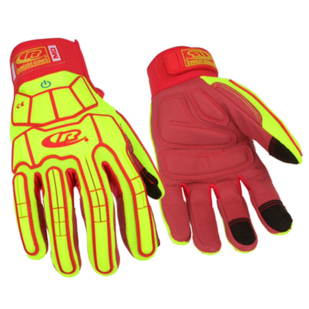 ANSELL R167 - RINGERS® SYNTHETIC LEATHER YELLOW HI VIZ GRIPPED IMPACT GLOVES