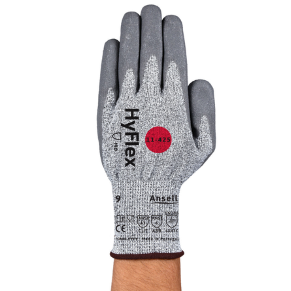ANSELL HYFLEX® 11-425 - KNITTED WITH GREY WATER-BASED POLYURETHANE AND NITRILE PALM COATED GLOVES