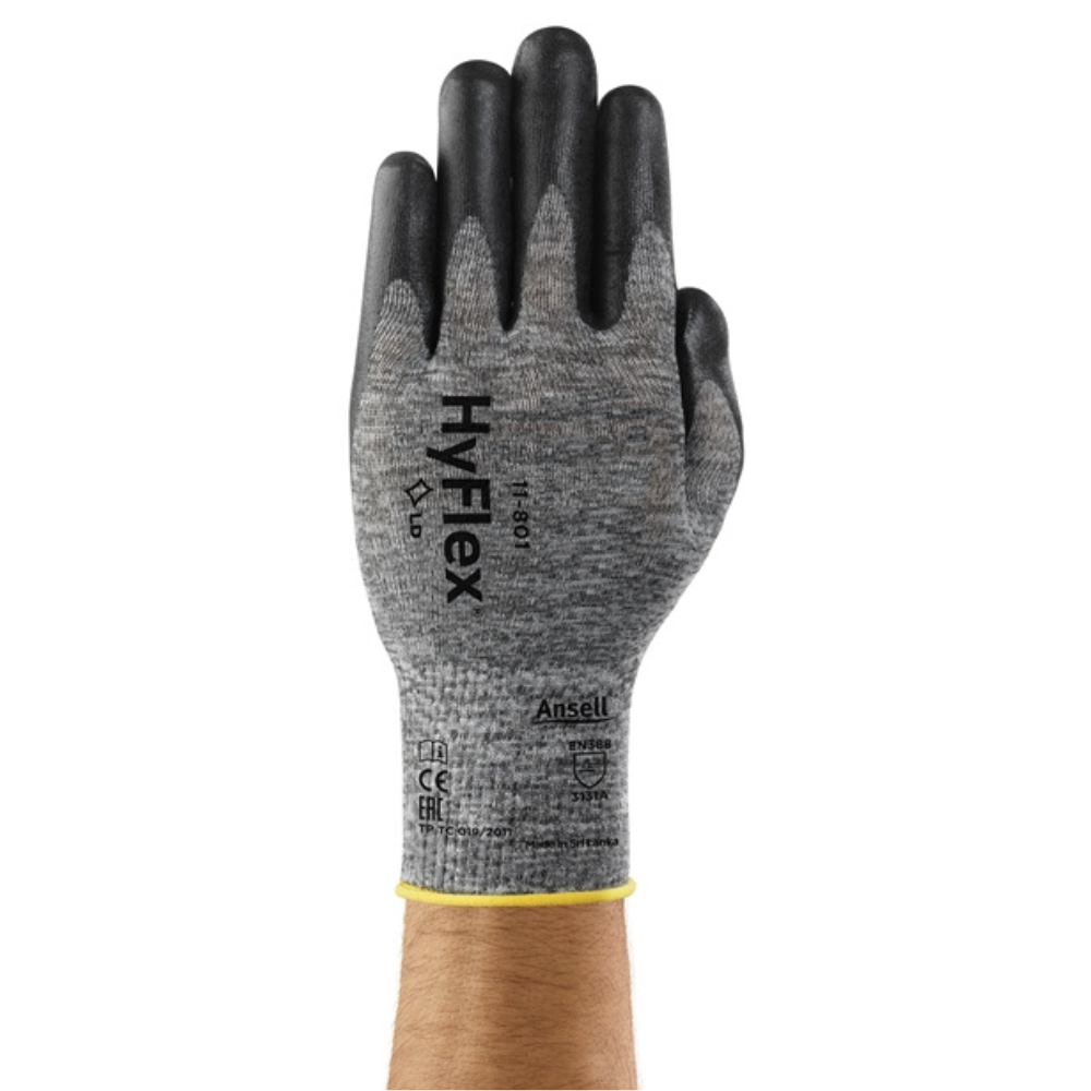ANSELL HYFLEX 11-801 (Knitted With Grey Liner Nylon Along With Foam Nitrile Palm Coated)