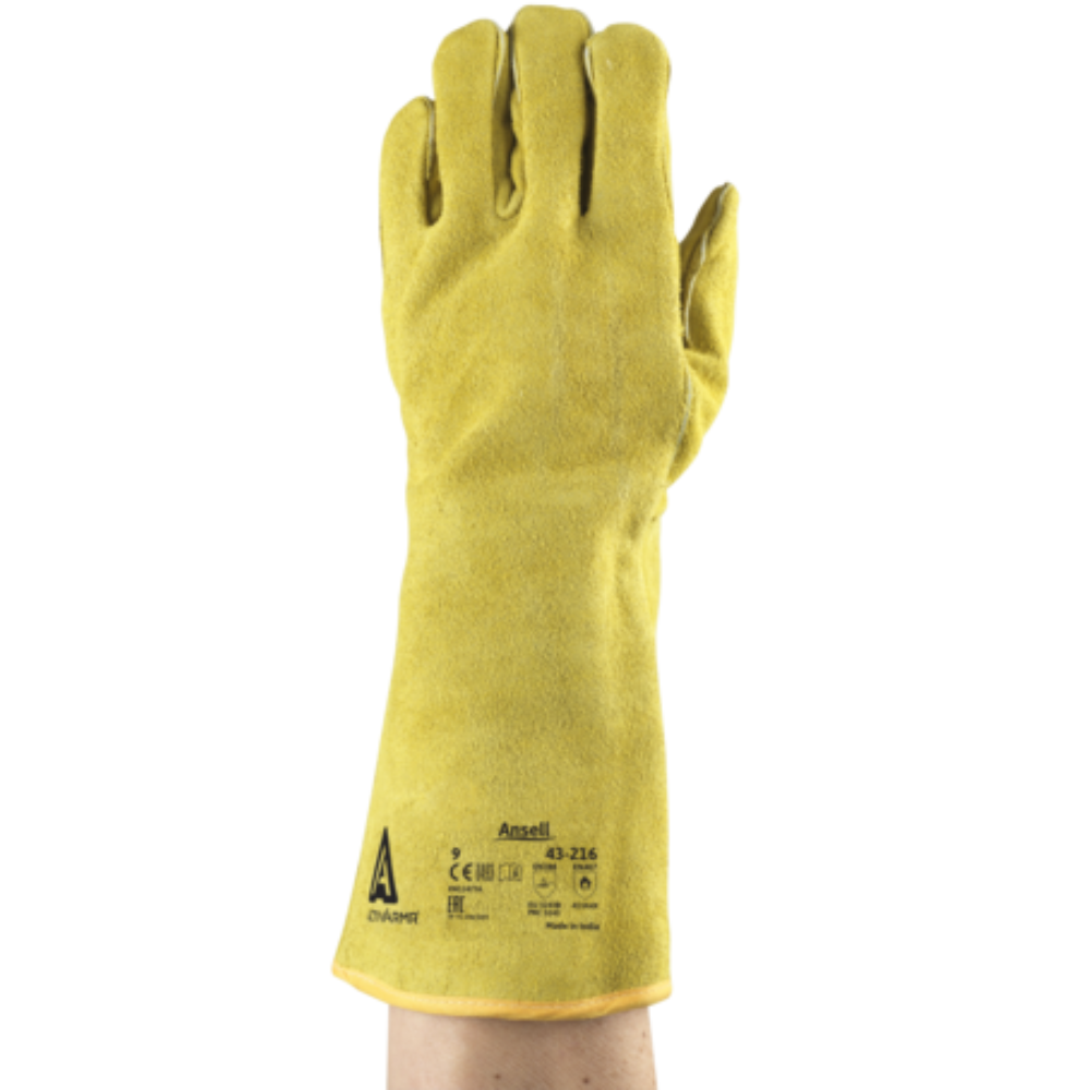 ANSELL 43-216 - ACTIVARMR® YELLOW SPLIT COWHIDE LEATHER KEVLAR LATEX FREE GLOVES Brand : ANSELL