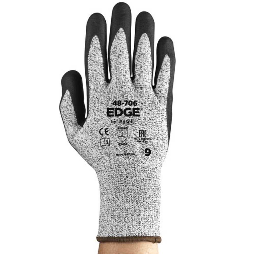ANSELL 48-706 - EDGE® KNITTED WITH BLACK NITRILE FOAM PALM COATED GLOVES Brand : ANSELL